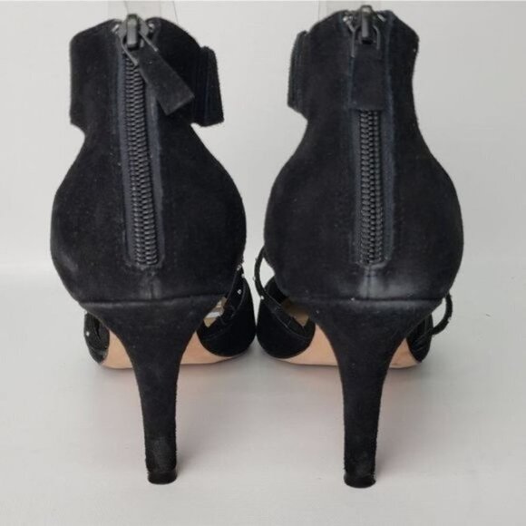 Cole Haan Black Suede Heels Stud Detail Size 10B Ankle Strap Cocktail Wedding - Picture 7 of 15